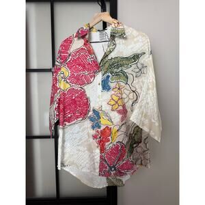 Saaksha & Kinni Cambric Cotton Periwinkle Bandhani Printed Batwing Shirt Sz Sm